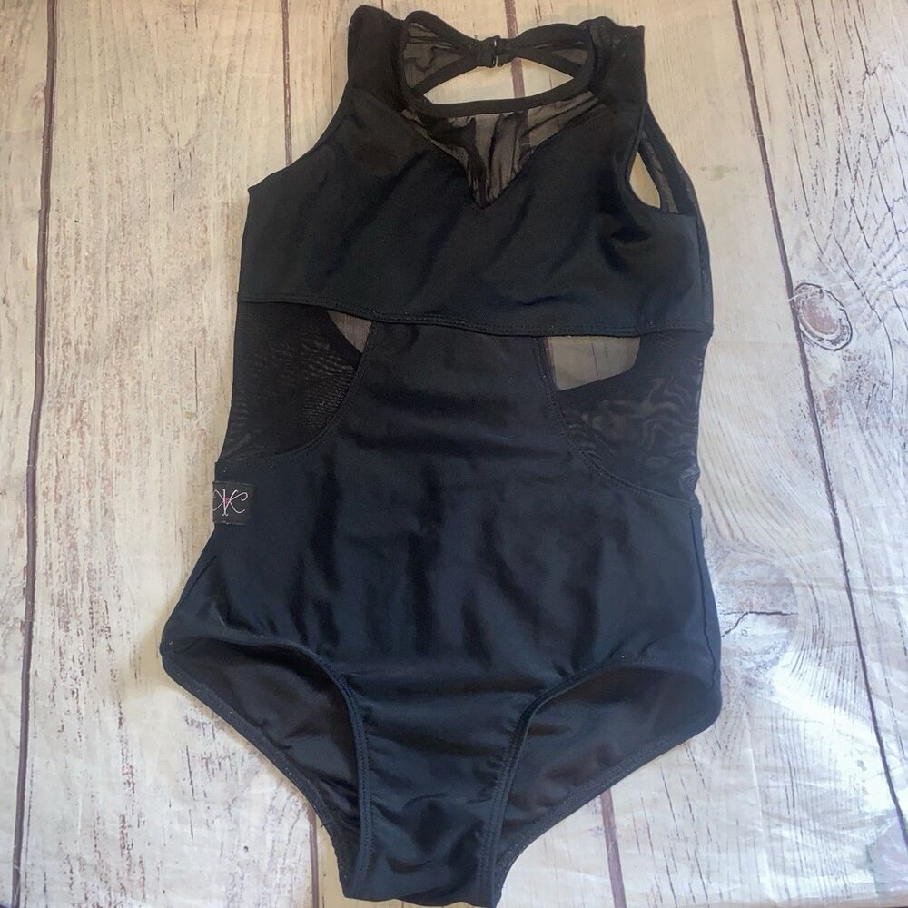 Kandi Kouture CXL Black Dance Leotard Mesh Cutout Competition Costume A4